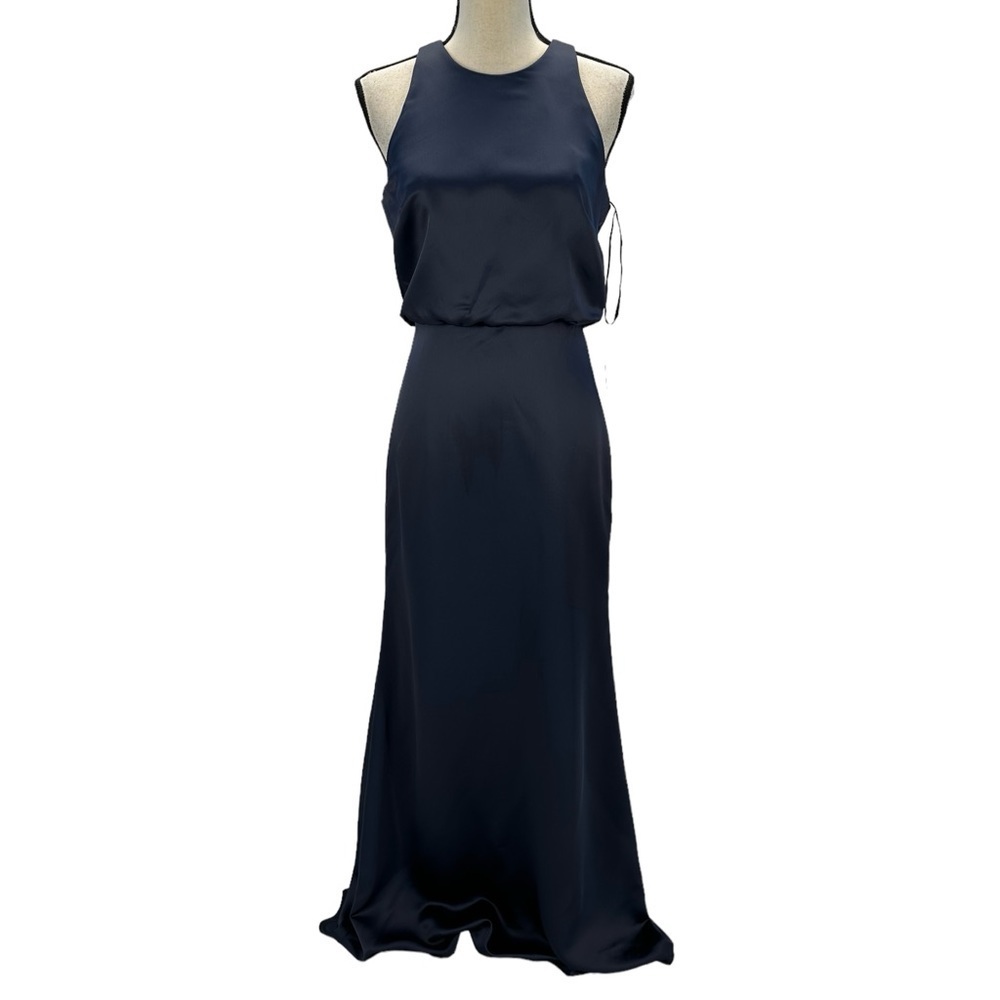 Dessy Collection Sleeveless High Neck Blouson Bodice Trumpet Gown - Navy Blue 4R